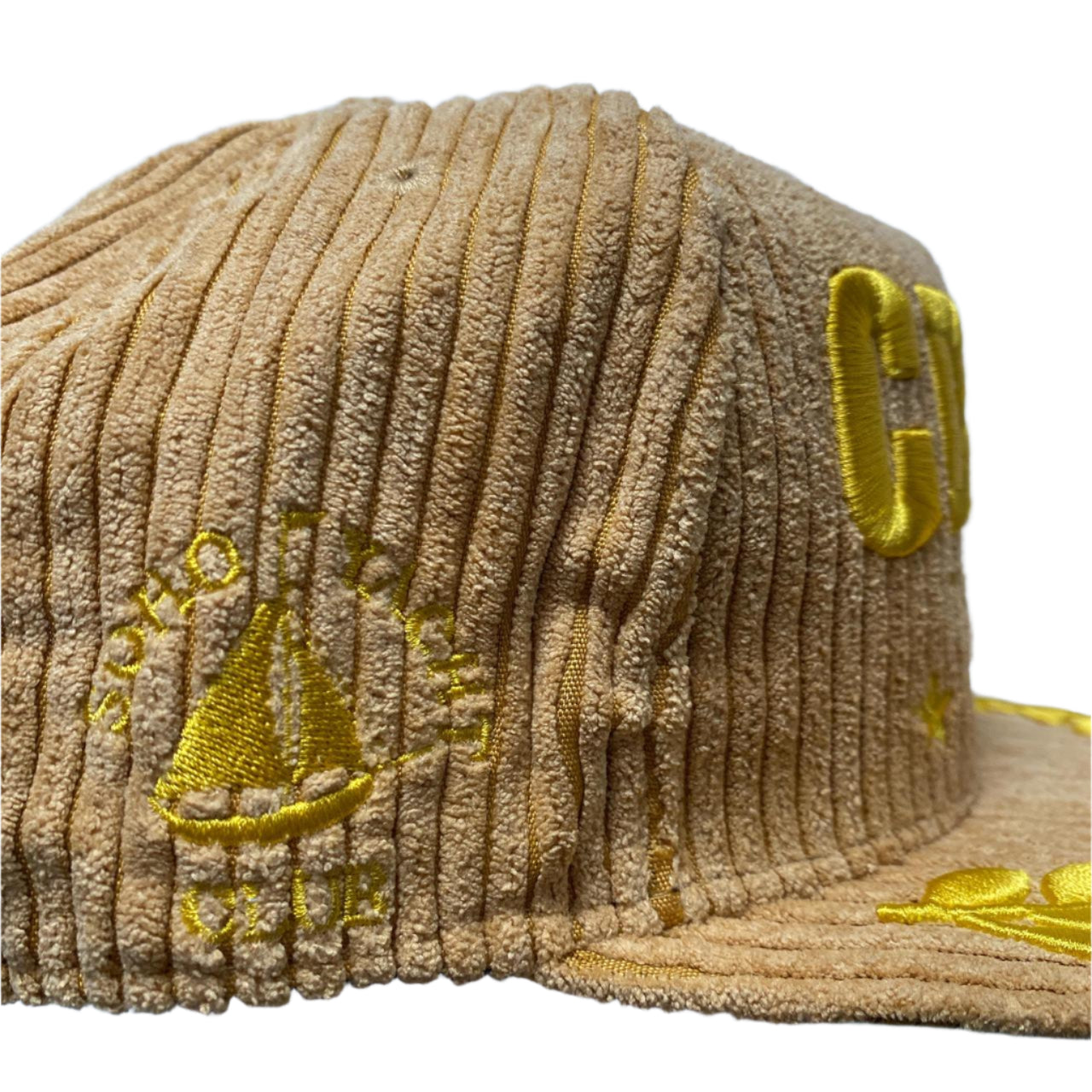 Corteiz Soho Yacht Club Corduroy Tan Brown Velour Snapback Cap