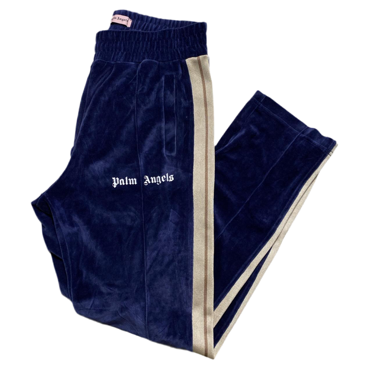 Palm Angels Navy Cream and Brown Velour Baggy Bottoms (L)