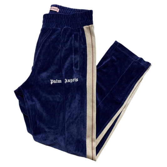 Palm Angels Navy Cream and Brown Velour Baggy Bottoms (L)