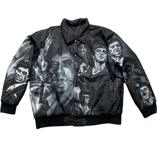 Scarface Al Pacino Tony Montana Black and White Vintage Bomber Jacket (L)