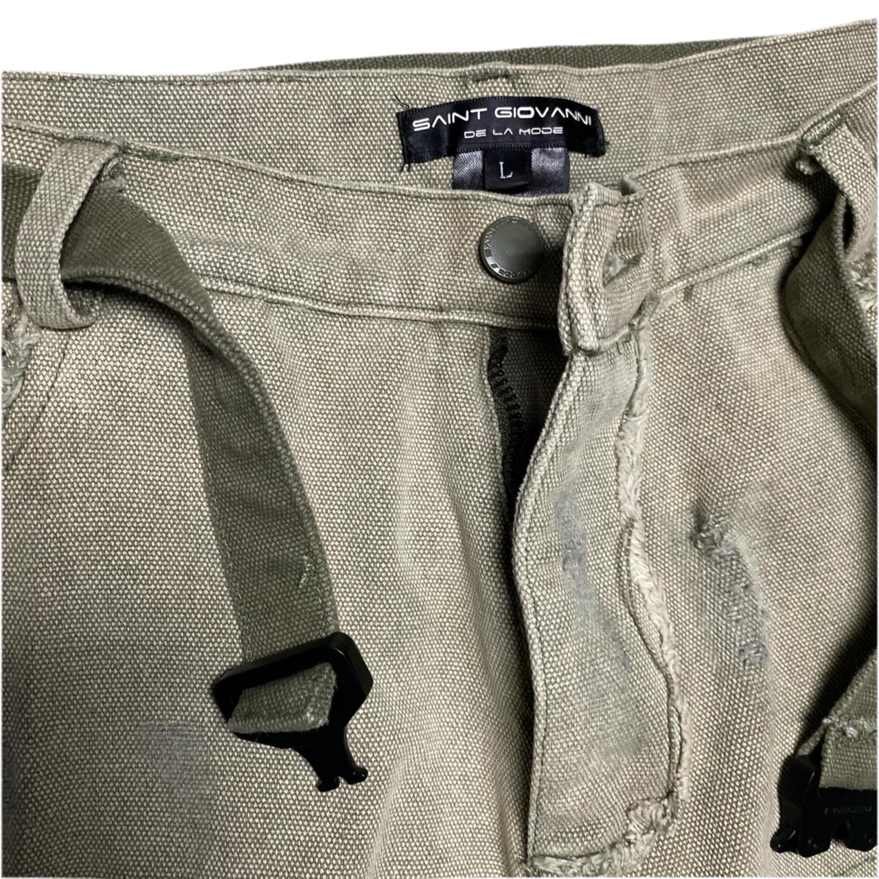 Saint Giovanni De La Mode Green Distressed Double Knee Denim Carpenter Cargo Jeans (W 36)
