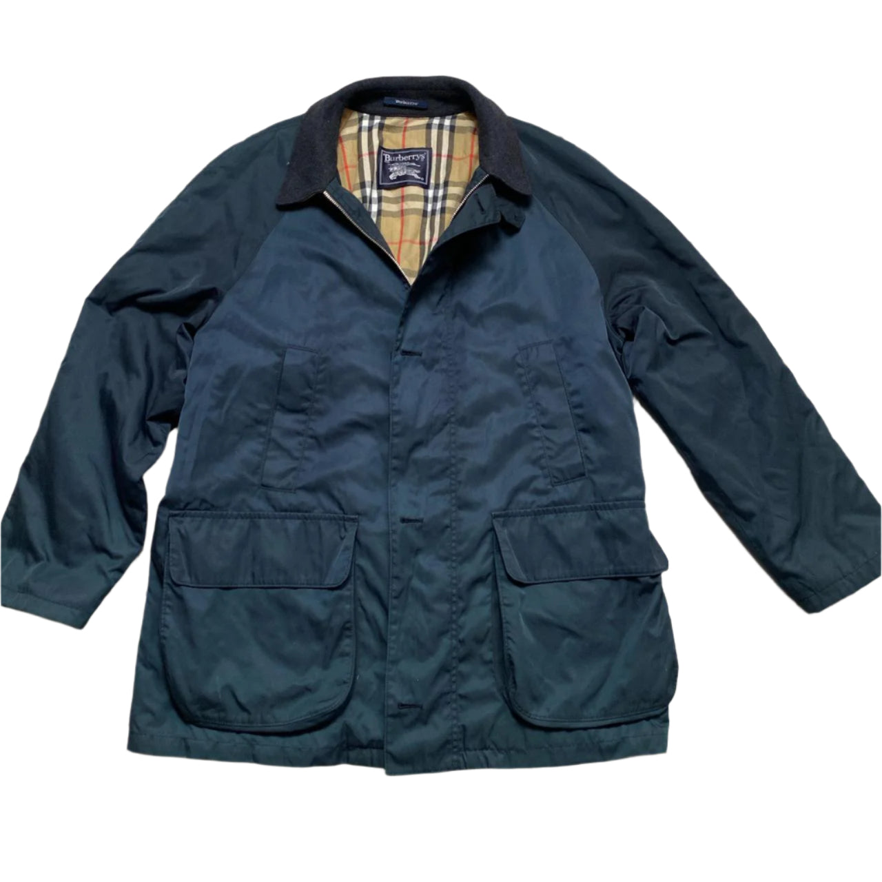 Burberry Burberrys Vintage Bottle Green Peacoat Trench Coat Jacket (XL)