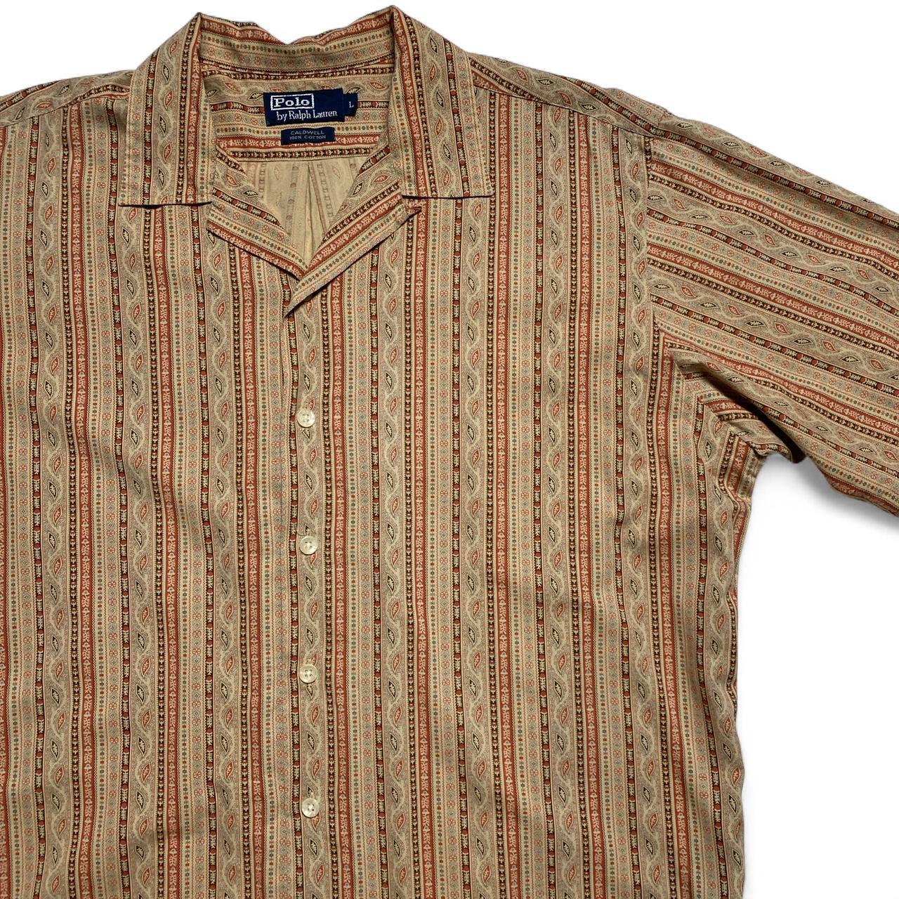 Polo Ralph Lauren Caldwell Tribal Striped Orange and Light Brown Short Sleeve Shirt (L)