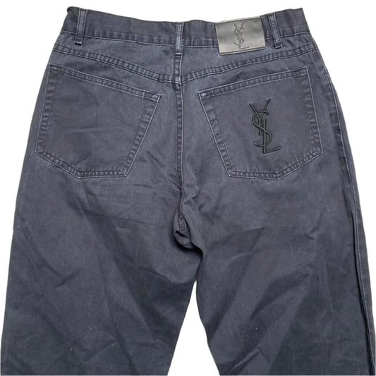 YSL Yves Saint Laurent Black on Black Embroidery Jean Trousers (30W)