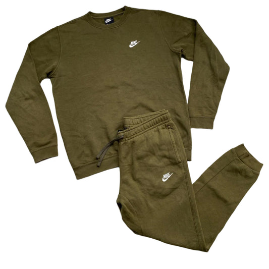 Nike Khaki Green and White Tracksuit Jumper and Joggers (M)