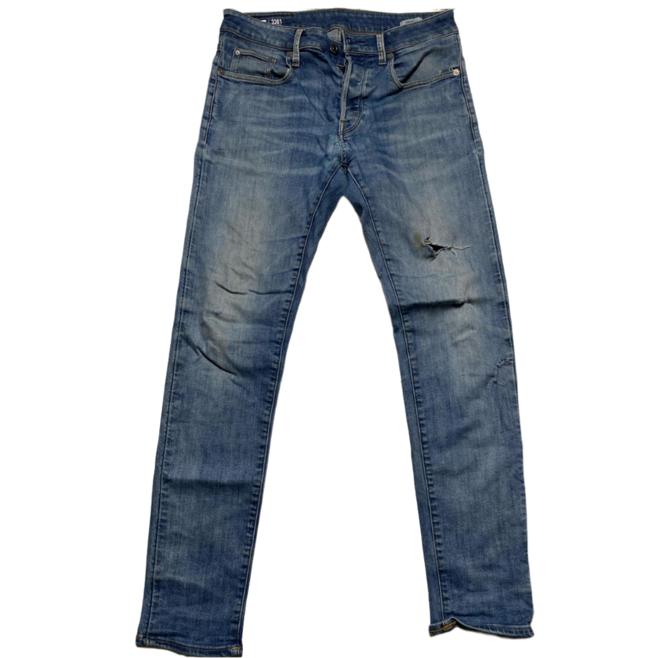 G Star 3301 Distressed Light Blue Slim Jeans (W 29)