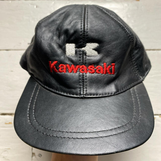 Kawasaki Motorbike Vintage Leather Cap