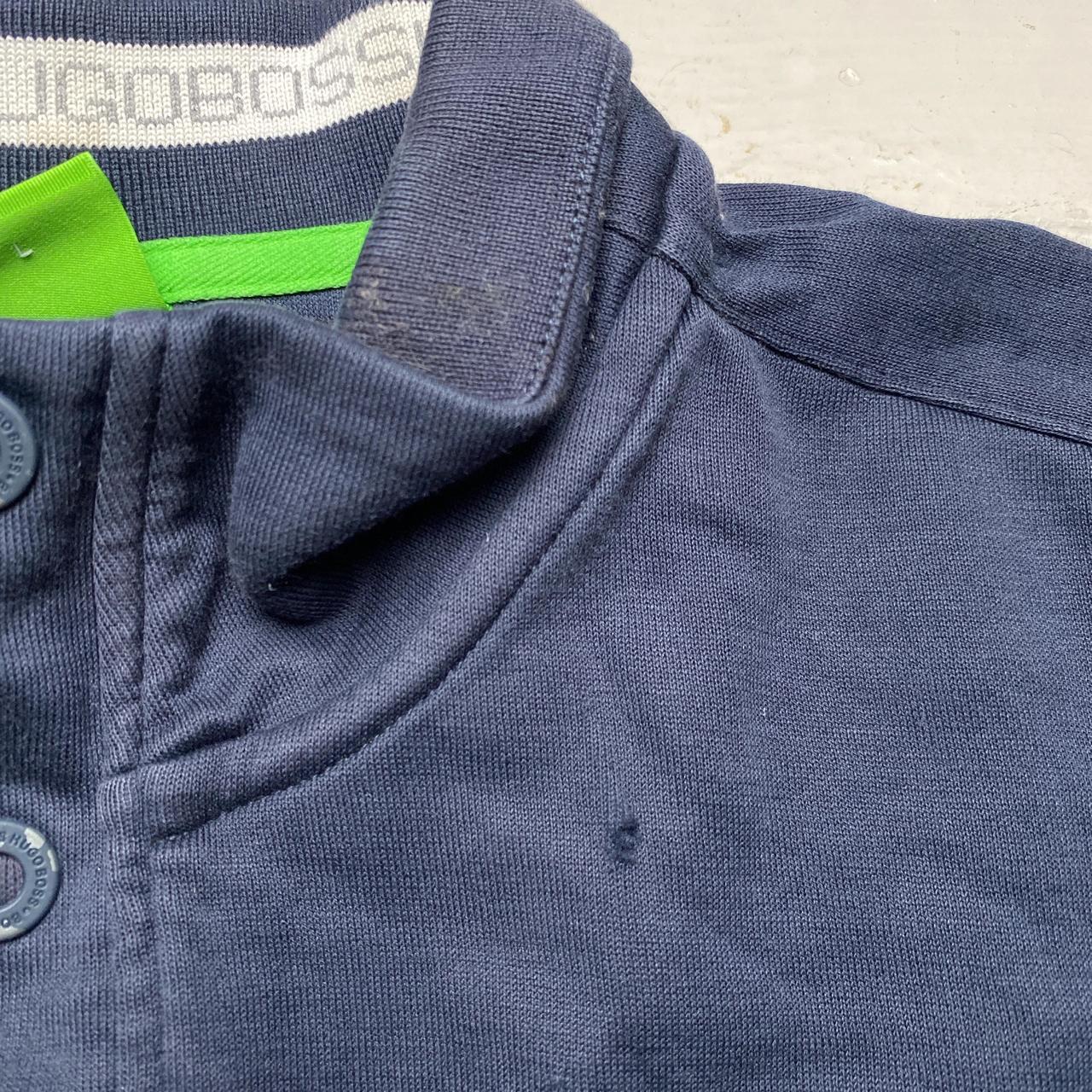 Hugo Boss Green Navy and Grey Quarter Button Jumper