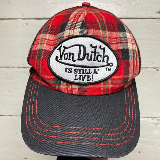 Von Dutch Tartan Black and Red Trucker Cap