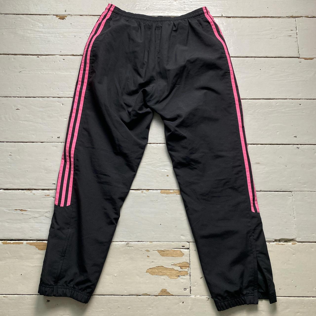 Adidas Womens Vintage Black and Pink Shell Baggy Trackpant Bottoms