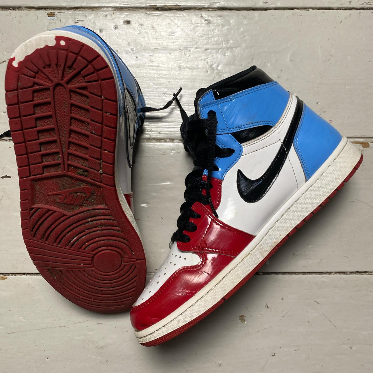 Jordan 1 No Fear Fearless Red Black White and Blue Patent