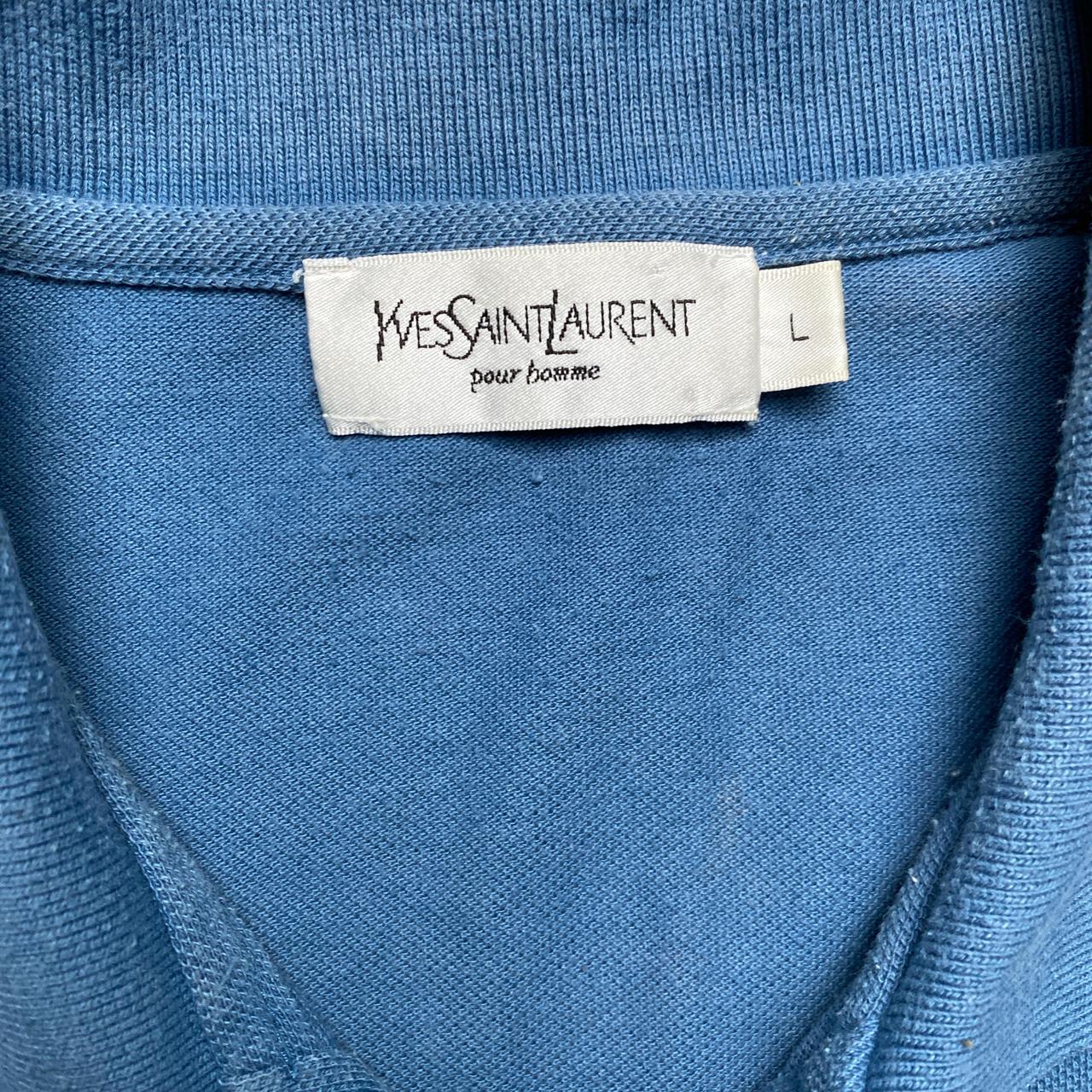 YSL Yves Saint Laurent Blue Two Tone and White Polo Shirt