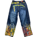 Outkast Clothing Vintage y2k Baggy Multi Rainbow Colour Prints Jeans (36W)