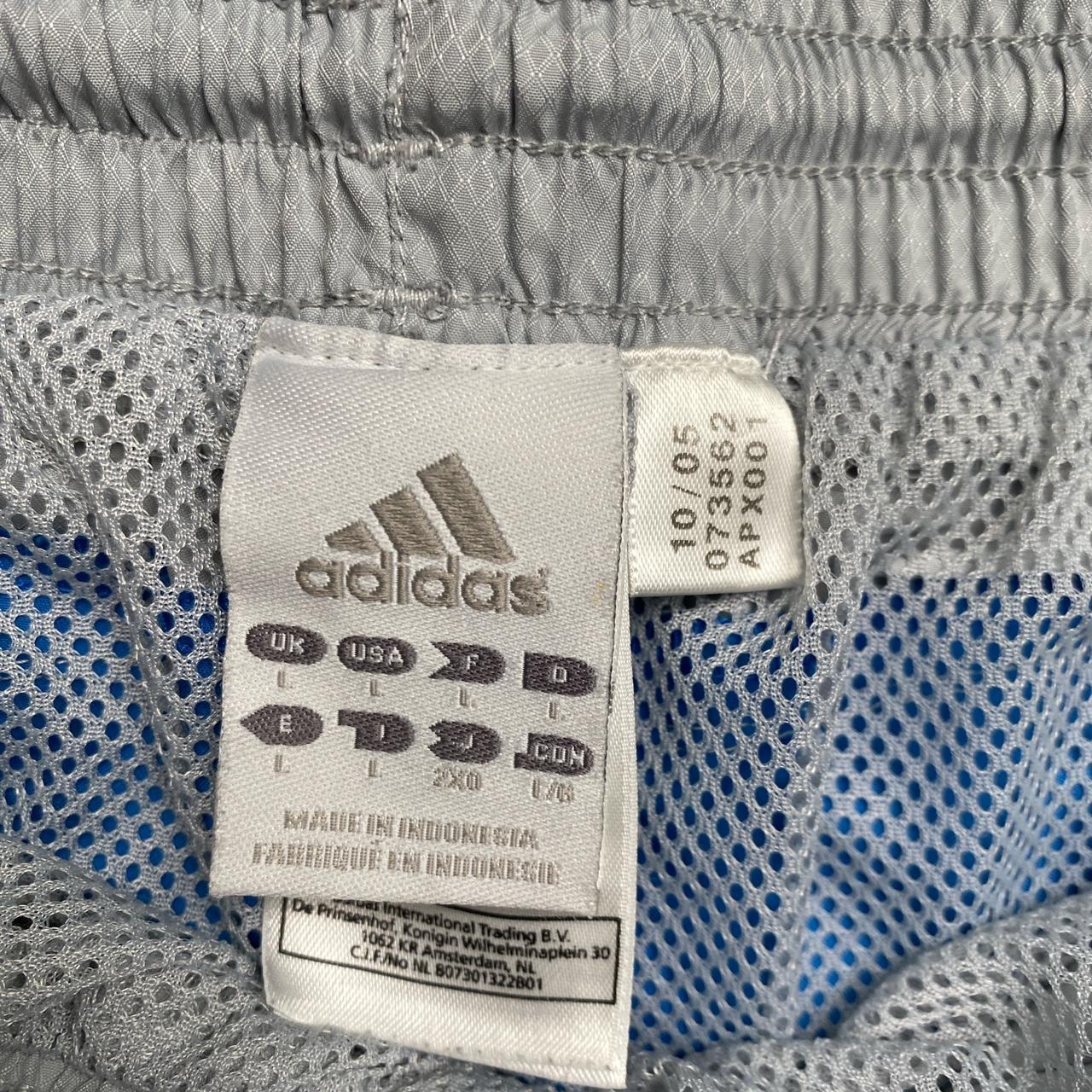 Adidas Vintage Baggy Shell Trackpant Bottoms Silver Blue and White (L)