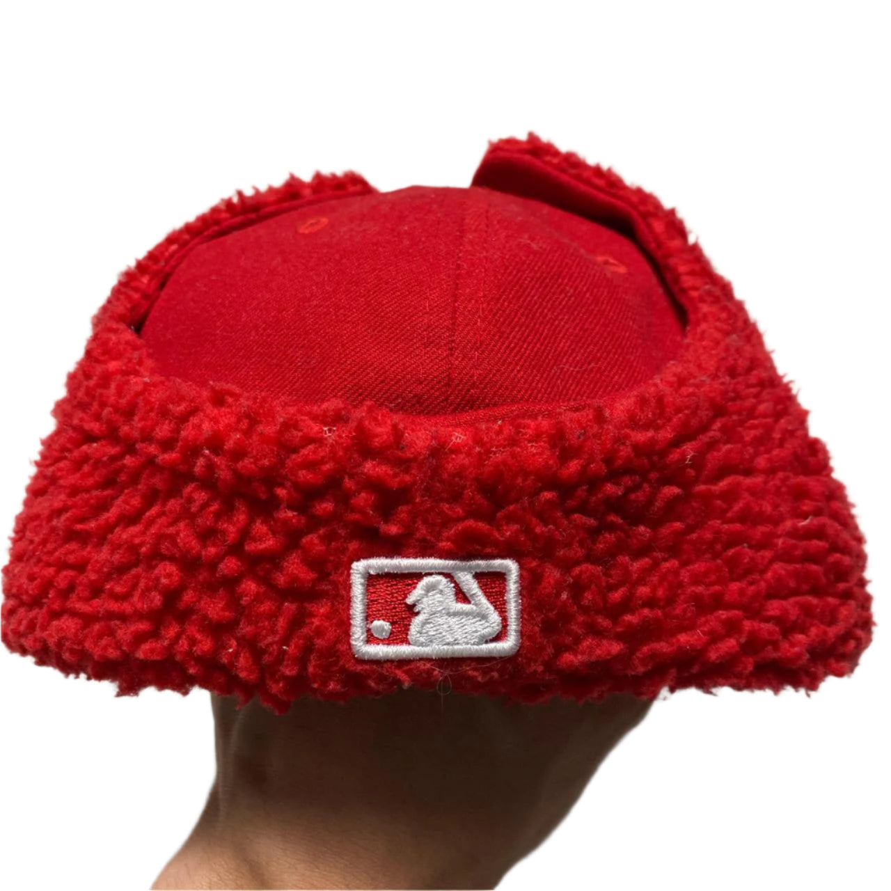 New York Yankees Red and White Sherpa Dog Ear Trapper Hat (7 1/8)