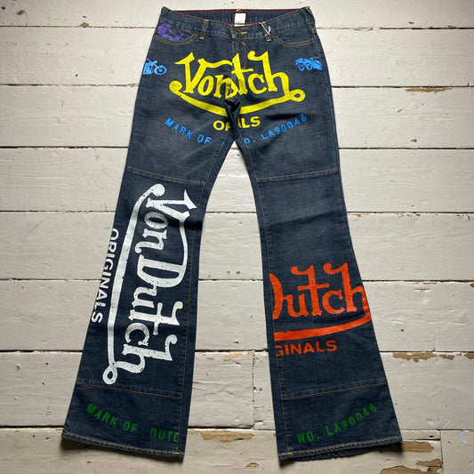 Von Dutch Womes Multi Print Flared Jeans