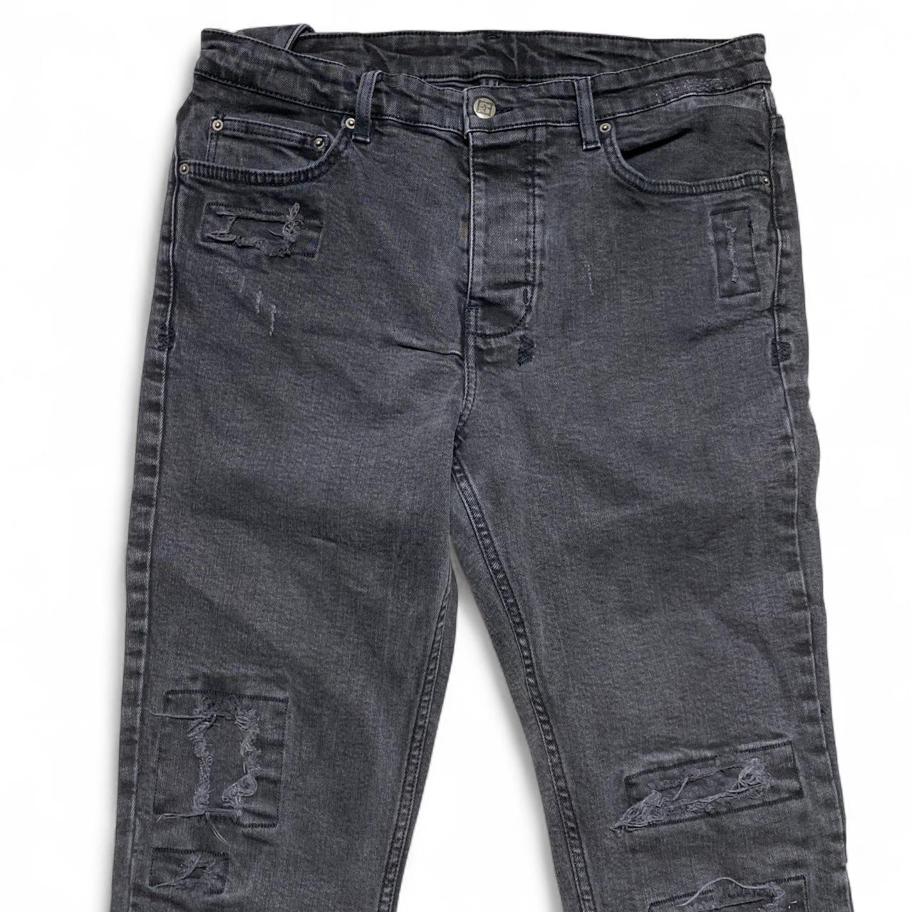 Ksubi Charcoal Grey Slim Distressed Patchwork Slim Jeans (34W)