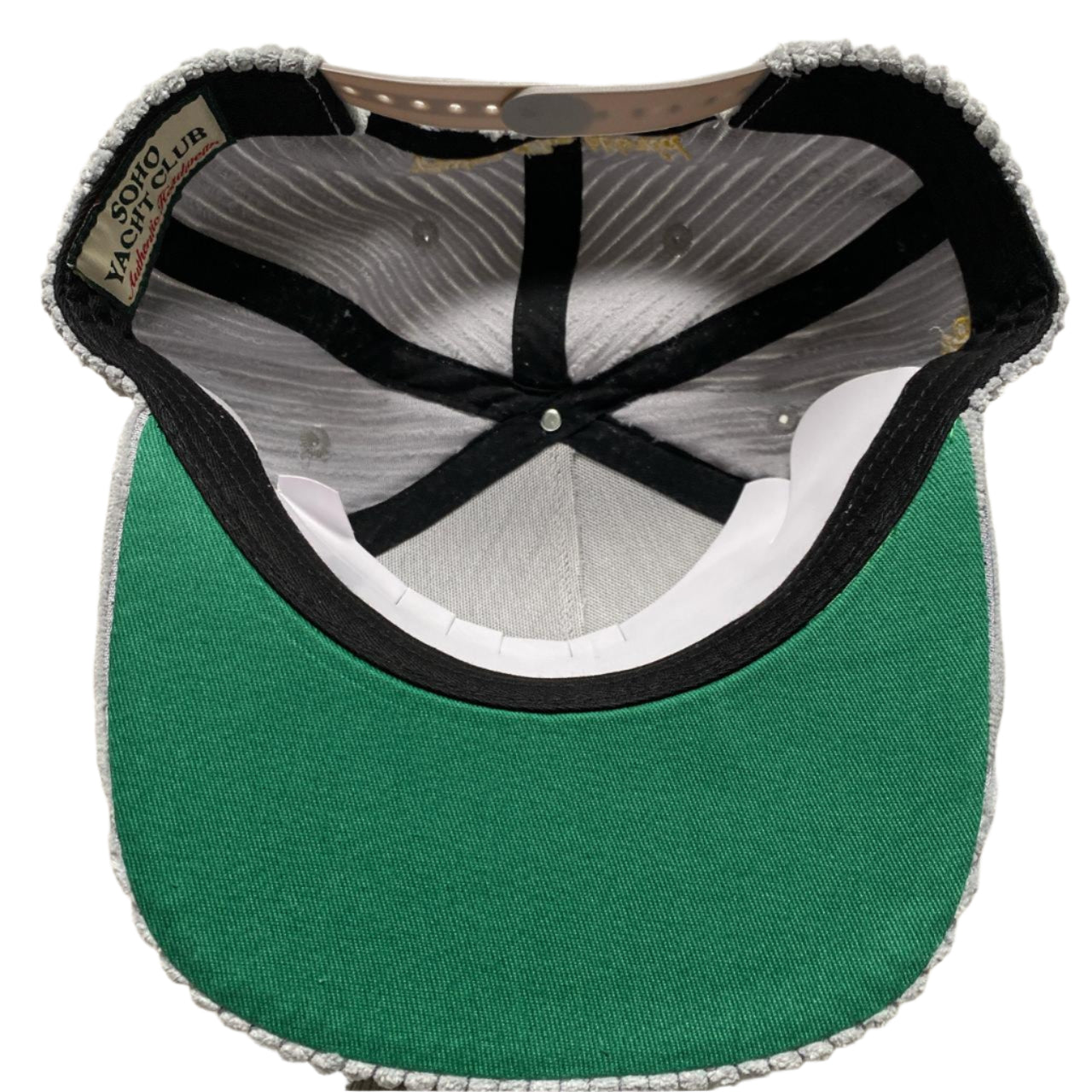 Corteiz Soho Yacht Club Corduroy Grey and Gold Velour Snapback Cap