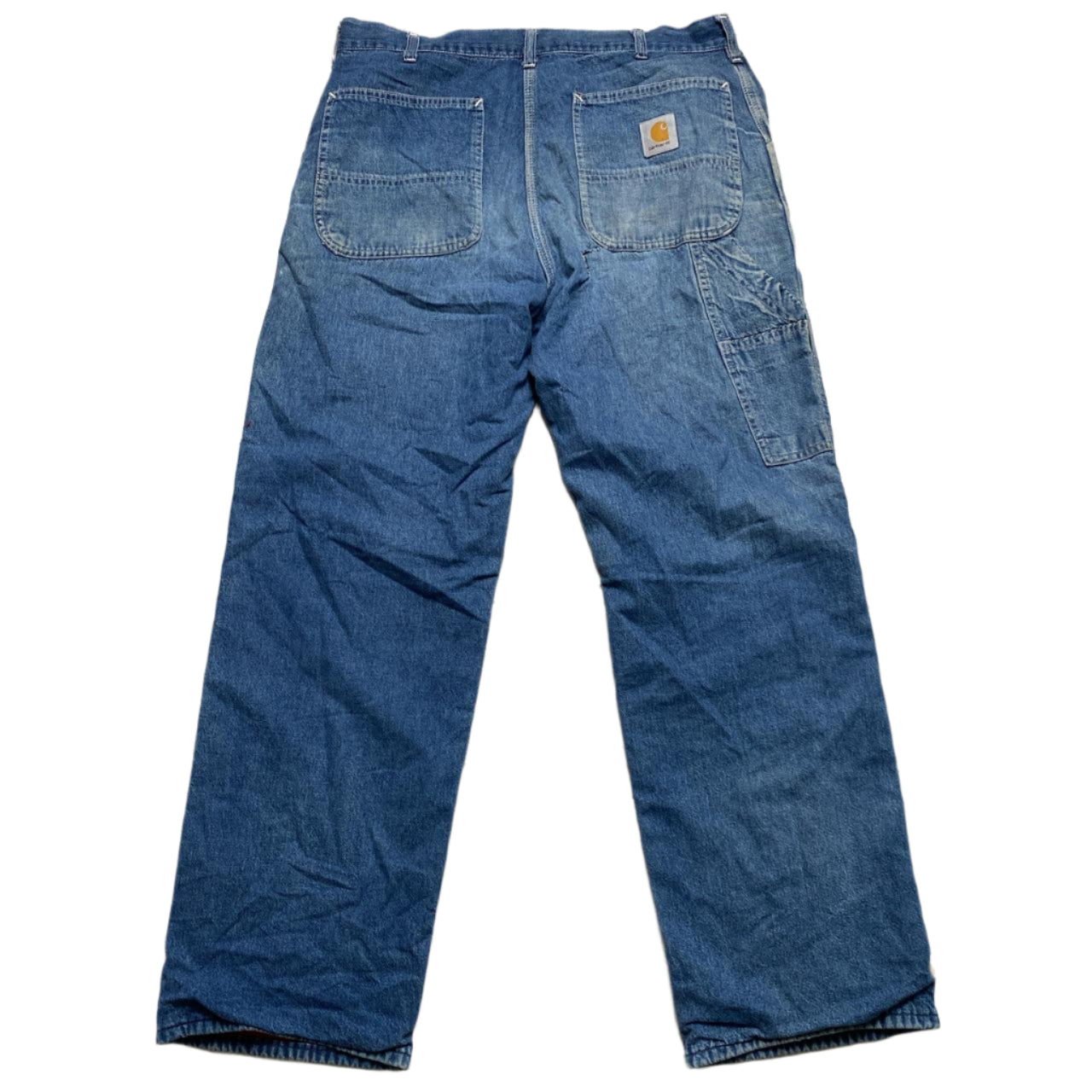 Carhartt Vintage Red Fleece Lined Baggy Blue Carpenter Cargo Jeans (34W)