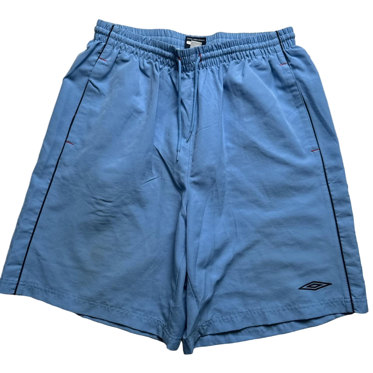 Umbro Vintage Light Blue and Navy Shell Trackpant Shorts (XL)