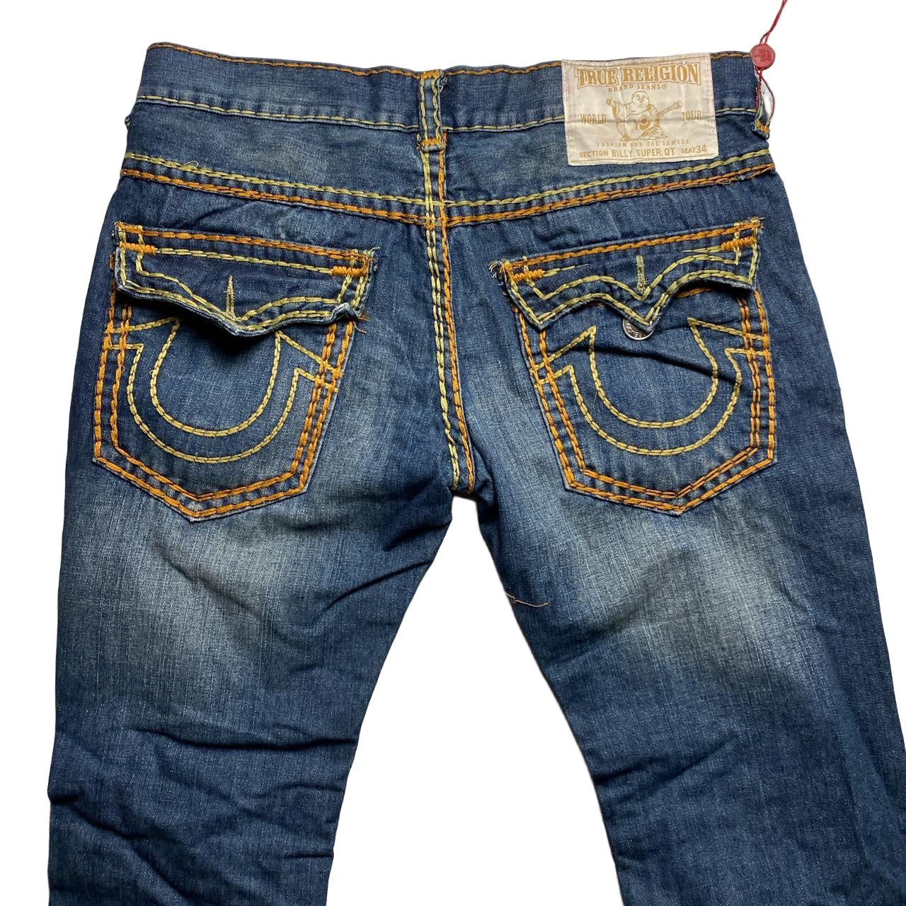 True Religon Bily Super QT Big Yellow Gold Stitch Blue Jeans (36W)
