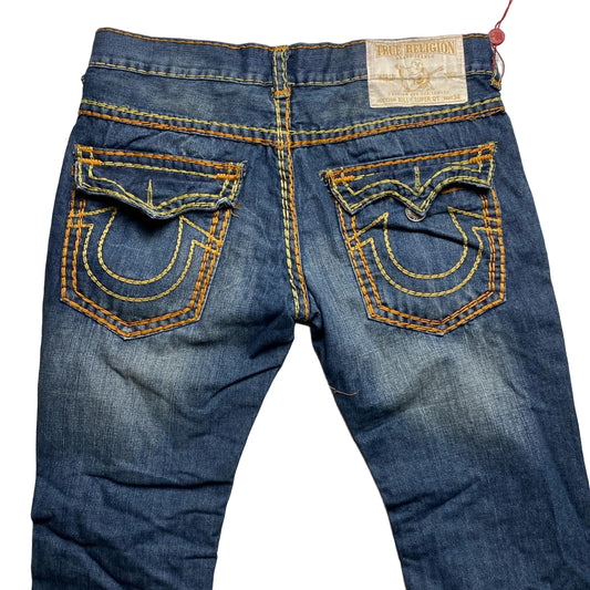 True Religon Bily Super QT Big Yellow Gold Stitch Blue Jeans (36W)