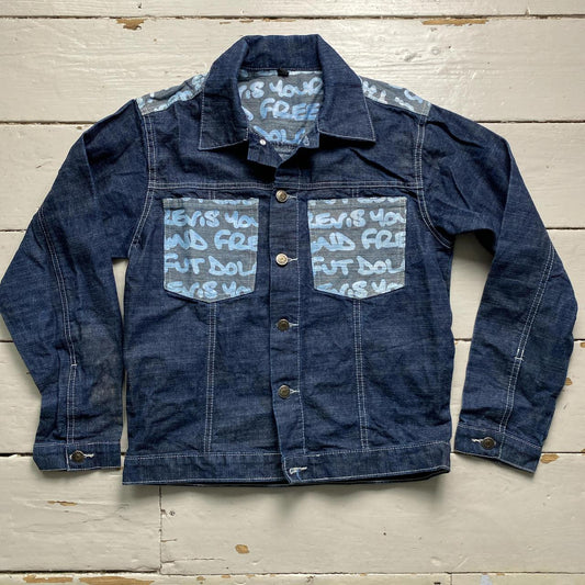 Classic Jeans Graffiti Vintage 90’s Navy and Light Blue Denim B Side Type Jacket