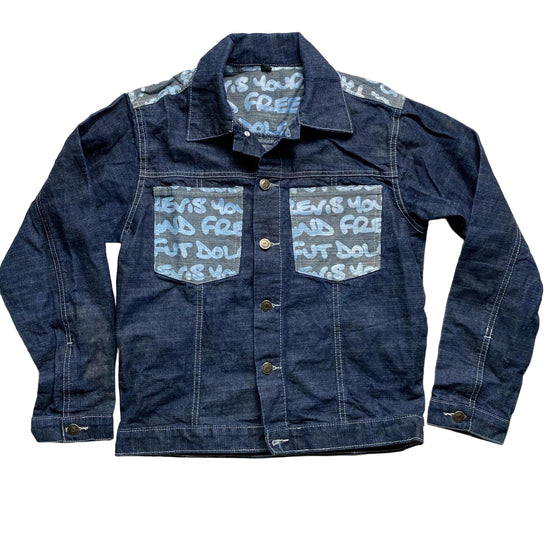 Classic Jeans Graffiti Vintage 90’s Navy and Light Blue Denim B Side Type Jacket (S)