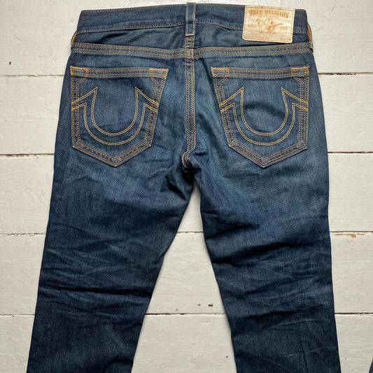 True Religion Rocco QT Brown Stitch Navy Baggy Jeans