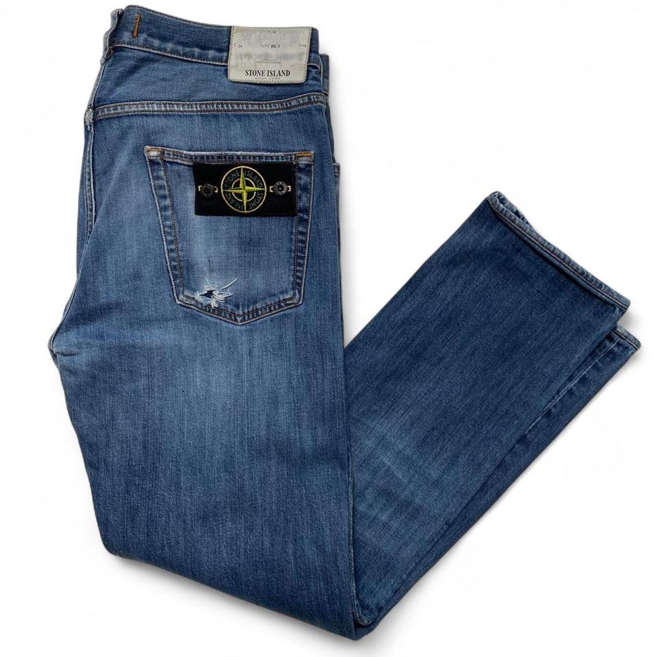 Stone Island Light Blue Straight Distressed Jeans (32W)