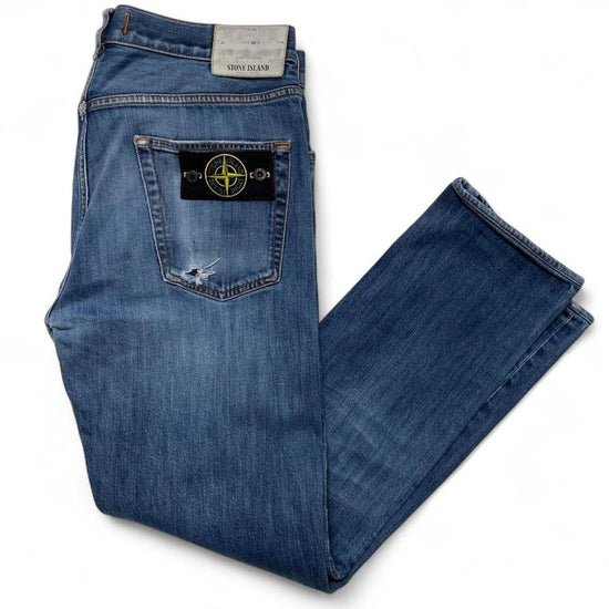 Stone Island Light Blue Straight Distressed Jeans (32W)