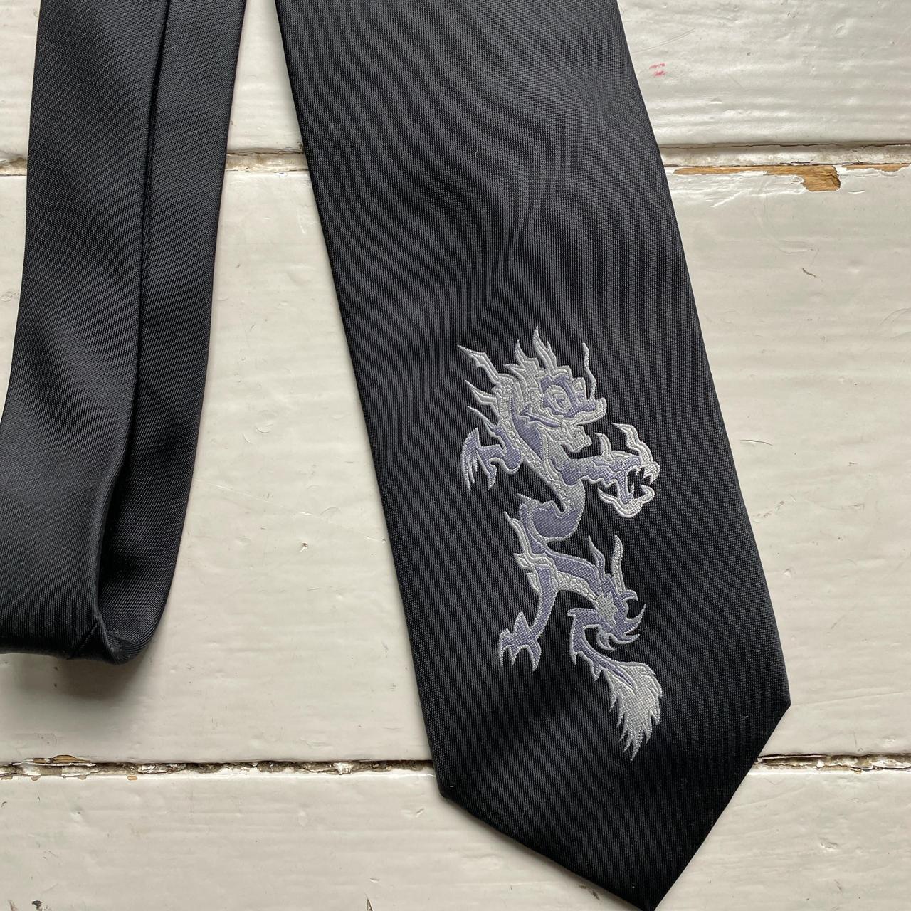 Dragon Y2K Japanese Black and Silver Tie