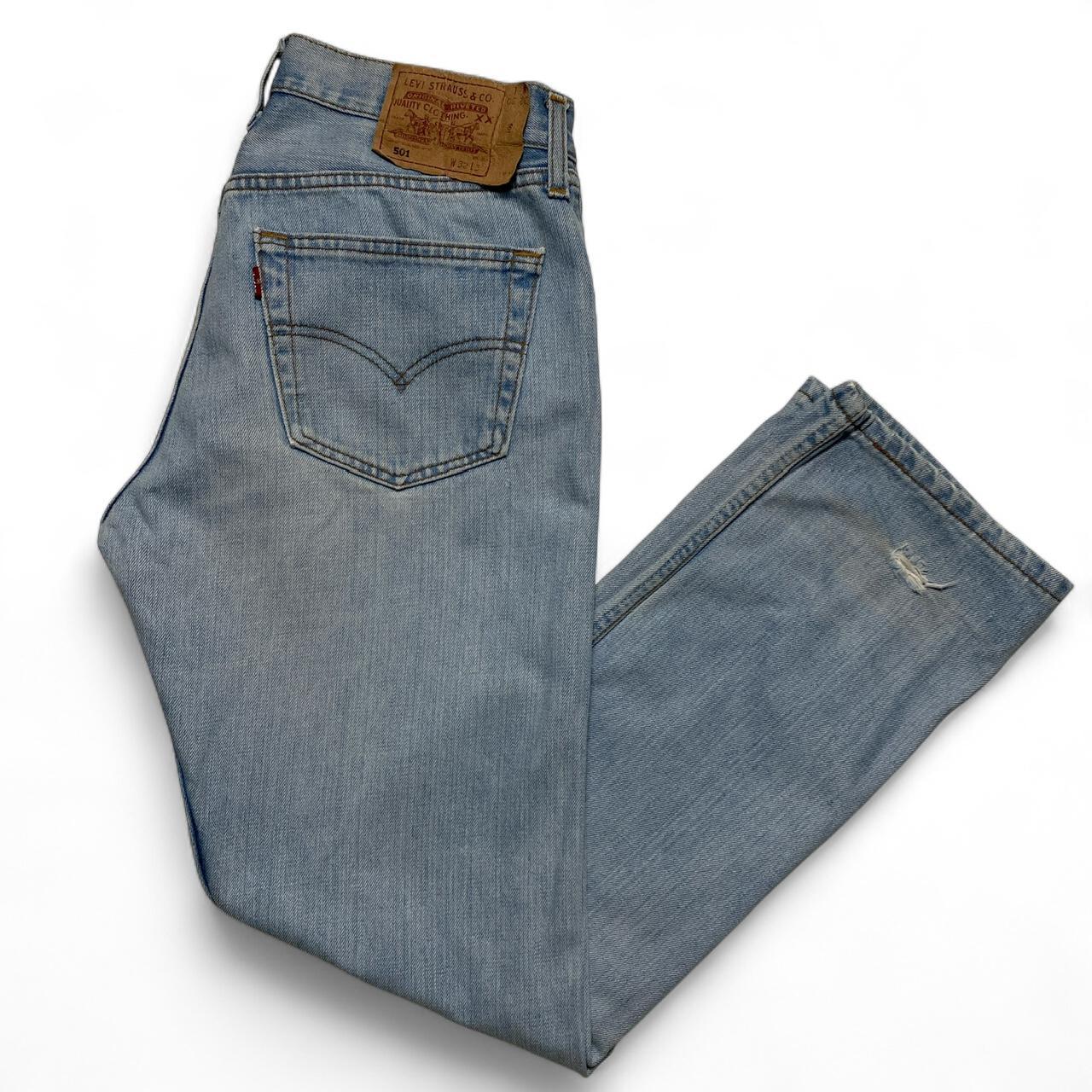 Levis 501 Light Blue Distressed Baggy Vintage Jeans (32W)