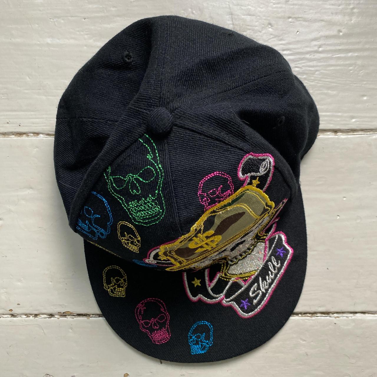 Skull Vintage Diamante Rhinestone Embroidery Fitted Cap