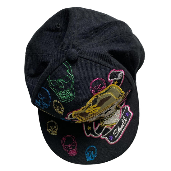 Skull Vintage Diamante Rhinestone Embroidery Fitted Cap