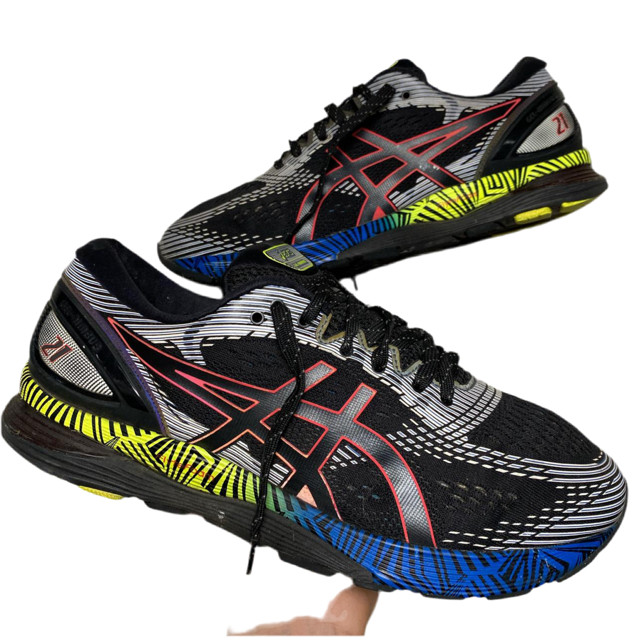 Asics Gel Nimbus 21 Black Hyper Flash  Multi Coloured Trainers (UK 9.5)
