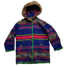 United Colours of Benetton Vintage Wool Floral Multi Colour Rug Design Hooded Fur Trim Parka (M)