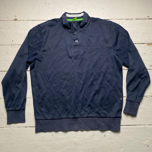 Hugo Boss Green Navy and Grey Quarter Button Jumper