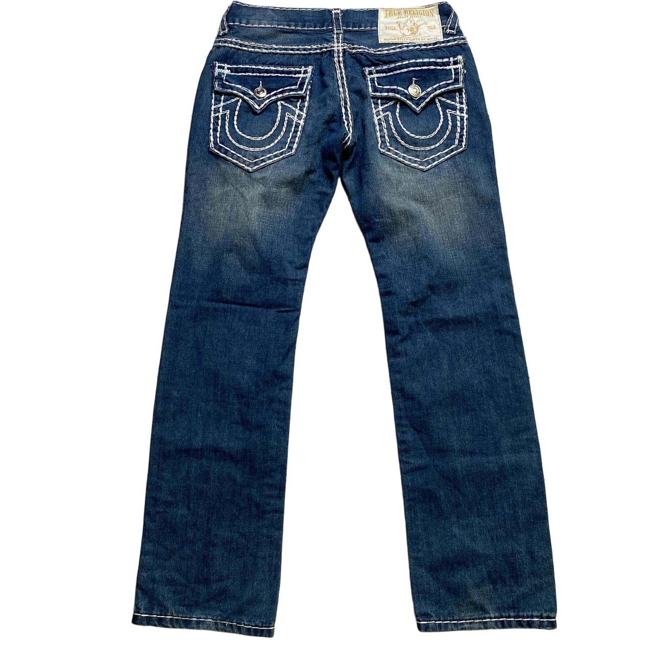 True Religion Billy Super OT Big White Stitch Blue Jeans (34W)