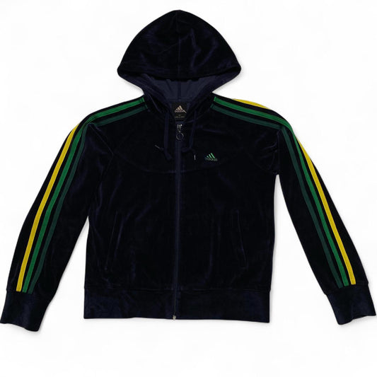 Adidas Vintage y2k Navy Velour Yellow and Green Stripes Hoodie