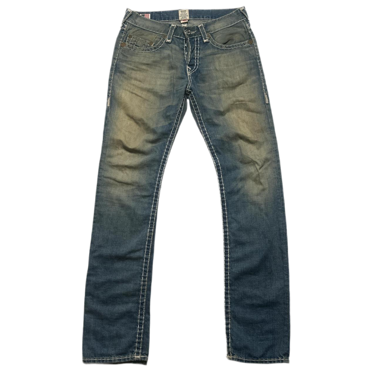 True Religion Stonewash Light Blue White Stitch Jeans (32W)