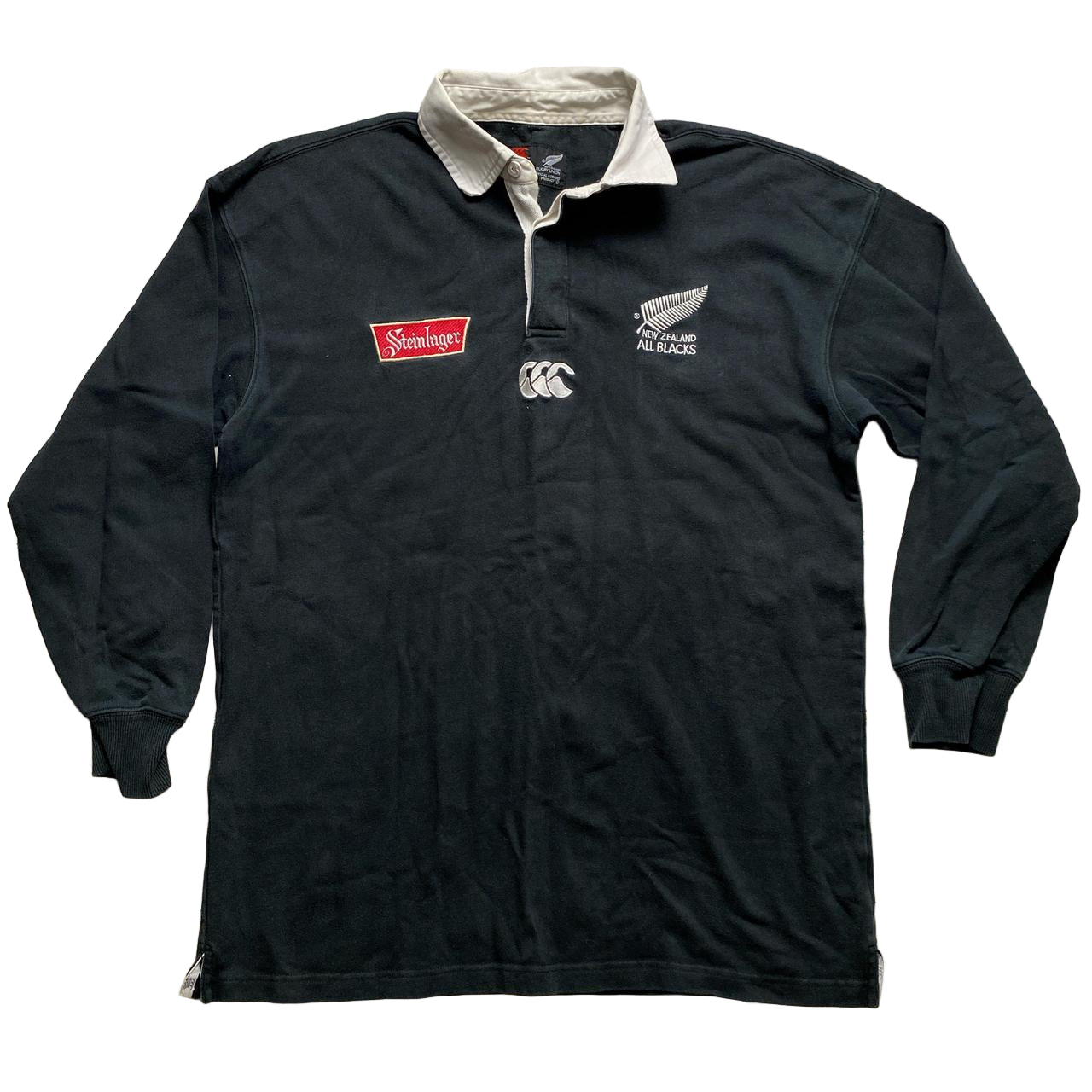 New Zealand All Blacks Canterbury Vintage Long Sleeve Rugby Polo Shirt (L)