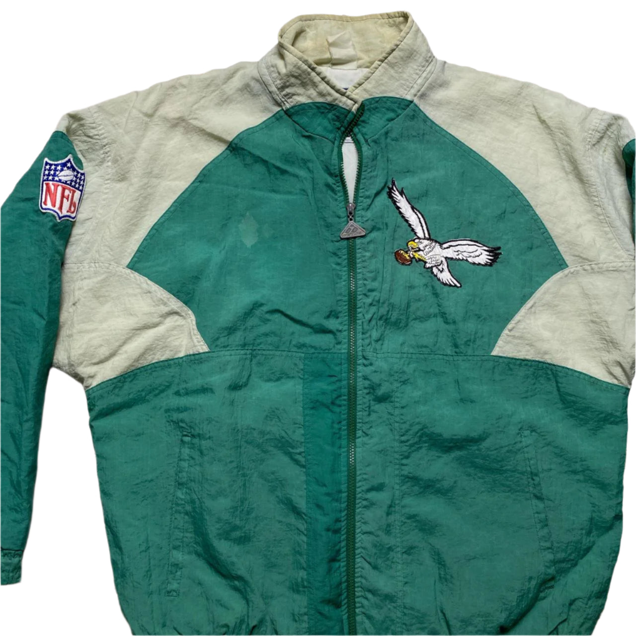 Philadelphia Eagles Vintage 90’s Bomber Green and Cream Jacket (XL)