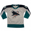 San Jose Sharks Meier 28 NHL Hockey Jersey White Black and Blue (L)