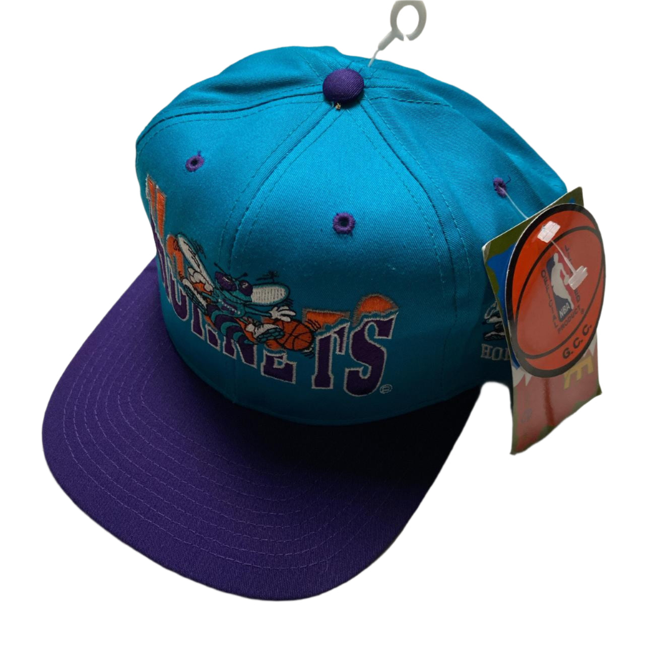 Charlotte Hornets Vintage 90’s Green Brim NBA Snapback Cap Blue and Purple