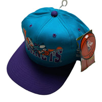 Charlotte Hornets Vintage 90’s Green Brim NBA Snapback Cap Blue and Purple