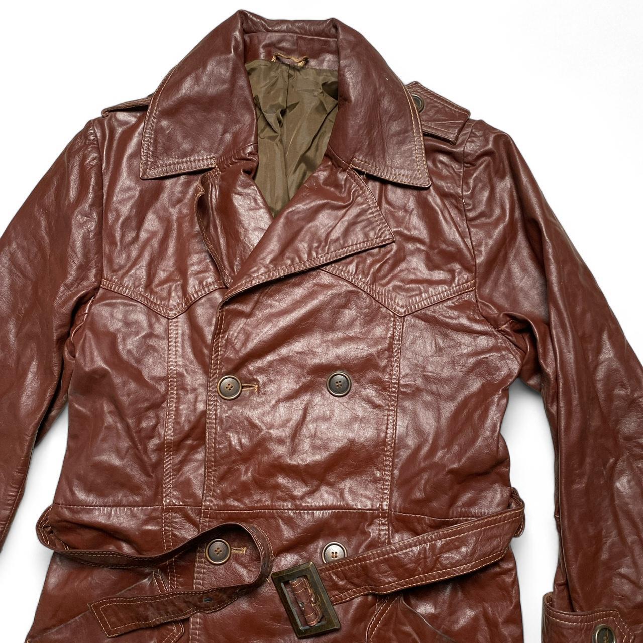 Brown Leather Womens Trench Coat Jacket (M)