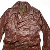Brown Leather Womens Trench Coat Jacket (M)