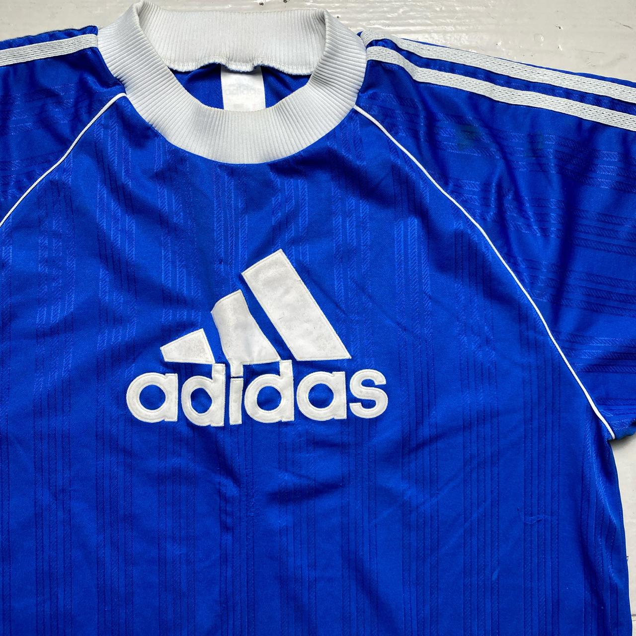 Adidas Vintage Blue and White Football Jersey T Shirt