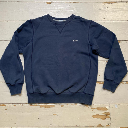 Nike Navy and White Swoosh Vintage Jumper